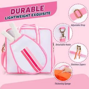 Premium Pickleball Bag, Pink Pickleball Paddle Shoulder Bag for Women, Large Pickleball Tote Bag wit...