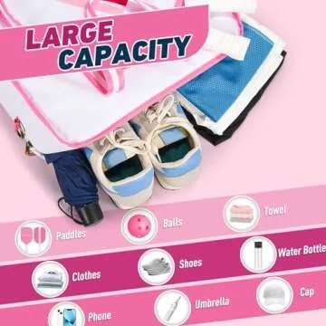 Premium Pickleball Bag, Pink Pickleball Paddle Shoulder Bag for Women, Large Pickleball Tote Bag with Zipper & Adjustable Shoulder Strap Holds Paddles Sports Equipment (Bag Without Paddles & Balls)