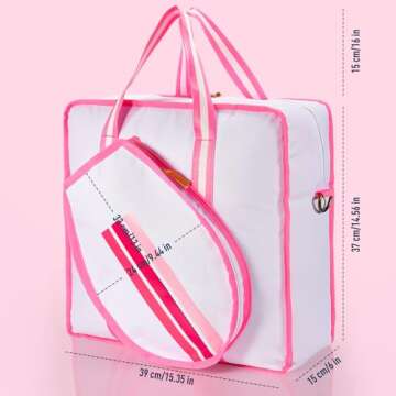 Premium Pickleball Bag, Pink Pickleball Paddle Shoulder Bag for Women, Large Pickleball Tote Bag with Zipper & Adjustable Shoulder Strap Holds Paddles Sports Equipment (Bag Without Paddles & Balls)