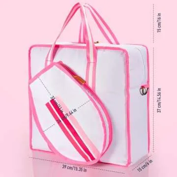 Premium Pickleball Bag, Pink Pickleball Paddle Shoulder Bag for Women, Large Pickleball Tote Bag with Zipper & Adjustable Shoulder Strap Holds Paddles Sports Equipment (Bag Without Paddles & Balls)