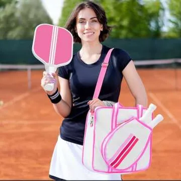 Premium Pickleball Bag, Pink Pickleball Paddle Shoulder Bag for Women, Large Pickleball Tote Bag with Zipper & Adjustable Shoulder Strap Holds Paddles Sports Equipment (Bag Without Paddles & Balls)