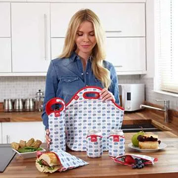 Nordic By Nature 4 Pack - Reusable Sandwich Bags Dishwasher Safe BPA Free - Durable Washable Quick Dry Cloth Baggies -Reusable Snack Bags For Kids School Lunches - Easy Open Zipper - (Apple Pattern)