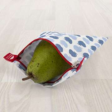 Nordic By Nature 4 Pack - Reusable Sandwich Bags Dishwasher Safe BPA Free - Durable Washable Quick Dry Cloth Baggies -Reusable Snack Bags For Kids School Lunches - Easy Open Zipper - (Apple Pattern)