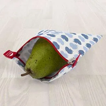 Nordic By Nature 4 Pack - Reusable Sandwich Bags Dishwasher Safe BPA Free - Durable Washable Quick Dry Cloth Baggies -Reusable Snack Bags For Kids School Lunches - Easy Open Zipper - (Apple Pattern)