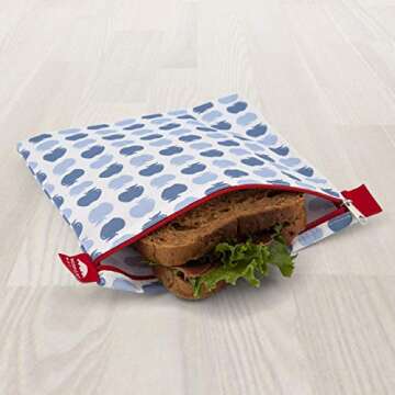 Nordic By Nature 4 Pack - Reusable Sandwich Bags Dishwasher Safe BPA Free - Durable Washable Quick Dry Cloth Baggies -Reusable Snack Bags For Kids School Lunches - Easy Open Zipper - (Apple Pattern)