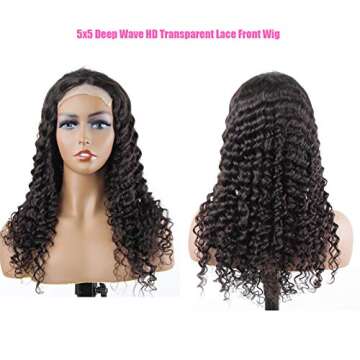 BLY 5x5 HD Transparent Lace Front Wigs Human Hair Deep Wave Lace Closure Wig 22 Inch 180% Density Pr...