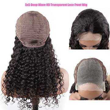 BLY 5x5 HD Transparent Lace Front Wigs Human Hair Deep Wave Lace Closure Wig 22 Inch 180% Density Pre Plucked Wigs for Women Natural Black Color Full & Thick