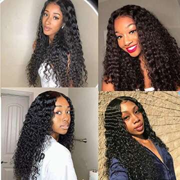 BLY 5x5 HD Transparent Lace Front Wigs Human Hair Deep Wave Lace Closure Wig 22 Inch 180% Density Pre Plucked Wigs for Women Natural Black Color Full & Thick