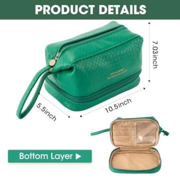 Abiudeng Large Makeup Bag,Double Layer Cosmetic Bag,Travel Makeup Bag,Leather Makeup Bag, Cosmetic Travel Bags,Portable Leather Toiletry Bag,Roomy Cosmetic Bag for Women and Girls