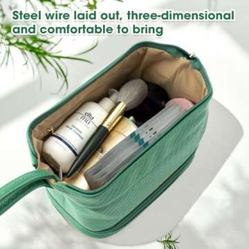 Abiudeng Large Makeup Bag,Double Layer Cosmetic Bag,Travel Makeup Bag,Leather Makeup Bag, Cosmetic Travel Bags,Portable Leather Toiletry Bag,Roomy Cosmetic Bag for Women and Girls