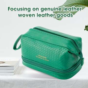 Abiudeng Large Makeup Bag,Double Layer Cosmetic Bag,Travel Makeup Bag,Leather Makeup Bag, Cosmetic Travel Bags,Portable Leather Toiletry Bag,Roomy Cosmetic Bag for Women and Girls