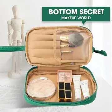 Abiudeng Large Makeup Bag,Double Layer Cosmetic Bag,Travel Makeup Bag,Leather Makeup Bag, Cosmetic Travel Bags,Portable Leather Toiletry Bag,Roomy Cosmetic Bag for Women and Girls