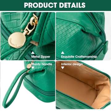 Abiudeng Large Makeup Bag,Double Layer Cosmetic Bag,Travel Makeup Bag,Leather Makeup Bag, Cosmetic Travel Bags,Portable Leather Toiletry Bag,Roomy Cosmetic Bag for Women and Girls