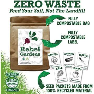 Kitchen Garden Seed Collection - Certified Organic Herb & Vegetable Seeds - 14 Varieties of Non-GMO, Heirloom, Home Garden Seeds for Planting - Basil, Tomato, Spinach, Cilantro, & More