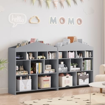Stylish 9-Cubby Kids Bookshelf Greyscale Organizer