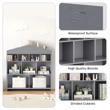Stylish 9-Cubby Kids Bookshelf Greyscale Organizer