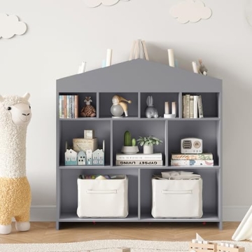 Stylish 9-Cubby Kids Bookshelf Greyscale Organizer