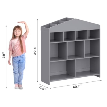 Stylish 9-Cubby Kids Bookshelf Greyscale Organizer