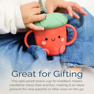 Itzy Ritzy Toddler Snack Cup - Spill-Proof Snack Cup for Toddlers with Soft Silicone Lid for Easy Food Access - Easy-To-Hold Kids Snack Container With Handles - Ideal for 12 months & Up (Strawberry)