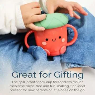 Itzy Ritzy Toddler Snack Cup - Spill-Proof Snack Cup for Toddlers with Soft Silicone Lid for Easy Food Access - Easy-To-Hold Kids Snack Container With Handles - Ideal for 12 months & Up (Strawberry)