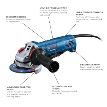 Bosch GWS10-450P 4-1/2 In. Ergonomic Angle Grinder with Paddle Switch
