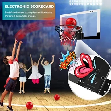 TREYWELL Indoor Basketball Hoop Boys Gifts for Teens and Adults Door Room Basketball Hoop Mini Hoop with Electronic Scoreboard, 3 Balls and Batteries Basketball Toys for 8 9 10 11 12