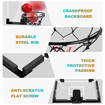 TREYWELL Indoor Basketball Hoop Boys Gifts for Teens and Adults Door Room Basketball Hoop Mini Hoop with Electronic Scoreboard, 3 Balls and Batteries Basketball Toys for 8 9 10 11 12