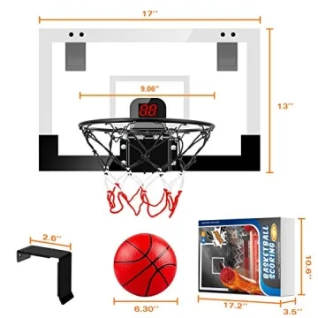 TREYWELL Indoor Basketball Hoop Boys Gifts for Teens and Adults Door Room Basketball Hoop Mini Hoop with Electronic Scoreboard, 3 Balls and Batteries Basketball Toys for 8 9 10 11 12