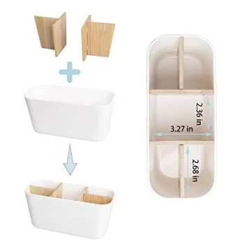 Toothbrush Holders for Bathrooms, Bamboo Tooth Brush Holder with 5 Slots Bathroom Vanity Organizer Countertop for Electric Toothbrushes, Toothpaste, Razors - White