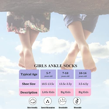 Bemeol Girls Ankle Socks 12 Pairs for Active Kids