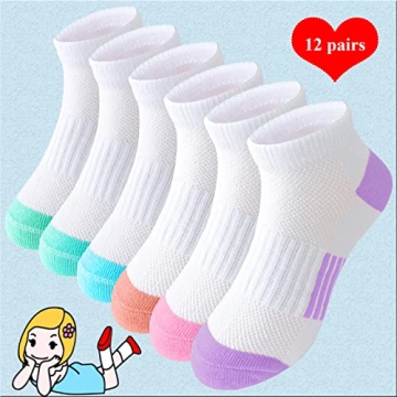 Bemeol Girls Ankle Socks 12 Pairs for Active Kids
