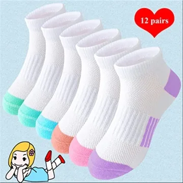 Bemeol Girls Ankle Socks 12 Pairs for Active Kids