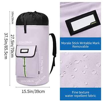 SUOVOCK laundry bag backpack, extra-large heavy duty laundry bags, laundry backpack for college students, with drawstring closure (Light purple laundry bag backpack)
