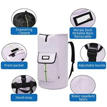 SUOVOCK laundry bag backpack, extra-large heavy duty laundry bags, laundry backpack for college students, with drawstring closure (Light purple laundry bag backpack)