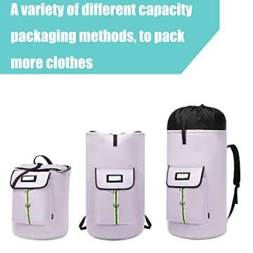 SUOVOCK laundry bag backpack, extra-large heavy duty laundry bags, laundry backpack for college students, with drawstring closure (Light purple laundry bag backpack)