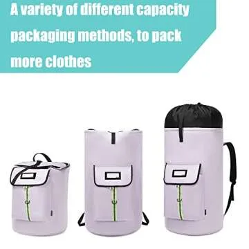 SUOVOCK laundry bag backpack, extra-large heavy duty laundry bags, laundry backpack for college students, with drawstring closure (Light purple laundry bag backpack)