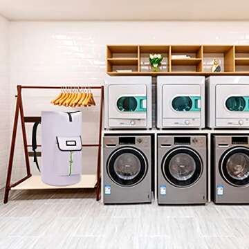 SUOVOCK laundry bag backpack, extra-large heavy duty laundry bags, laundry backpack for college students, with drawstring closure (Light purple laundry bag backpack)