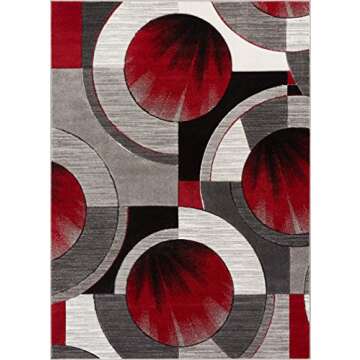 Well Woven Ruby Geometric 5x7 Area Rug Red & Grey Vibrant Modern Contemporary Hand Carved Sunburst D...