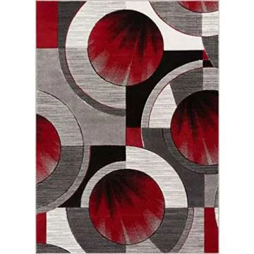 Well Woven Ruby Geometric 5x7 Area Rug Red & Grey Vibrant Modern Contemporary Hand Carved Sunburst D...