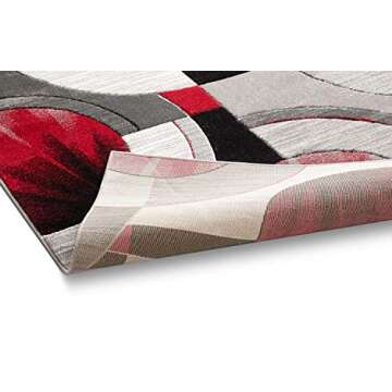Well Woven Ruby Geometric 5x7 Area Rug Red & Grey Vibrant Modern Contemporary Hand Carved Sunburst Design Perfect for Living Room Dining Room or Bedroom Plush Easy-Care Easy-to-Clean Carpet