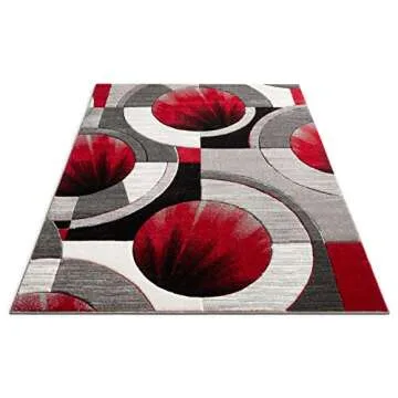 Well Woven Ruby Geometric 5x7 Area Rug Red & Grey Vibrant Modern Contemporary Hand Carved Sunburst Design Perfect for Living Room Dining Room or Bedroom Plush Easy-Care Easy-to-Clean Carpet