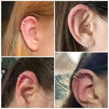 Milacolato 4Pcs 925 Sterling Silver Ear Cuff: Adjustable Non Piercing Minimalist Fake Helix Cartilage Earcuff, Dainty Clip-on Earrings Hypoallergenic with 14K Gold Plating for Women Man-Silver