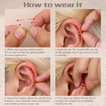 Milacolato 4Pcs 925 Sterling Silver Ear Cuff: Adjustable Non Piercing Minimalist Fake Helix Cartilage Earcuff, Dainty Clip-on Earrings Hypoallergenic with 14K Gold Plating for Women Man-Silver