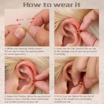 Milacolato 4Pcs 925 Sterling Silver Ear Cuff: Adjustable Non Piercing Minimalist Fake Helix Cartilage Earcuff, Dainty Clip-on Earrings Hypoallergenic with 14K Gold Plating for Women Man-Silver