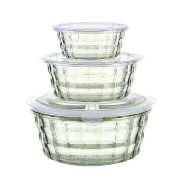 Taiuloo Set of 3 Salad Bowls with Lids, Food Storage Bowls with Lids & Handles, Kitchen Meal Prep Ne...