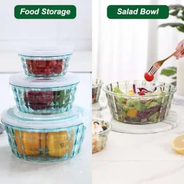 Taiuloo 3 Piece Salad Bowls Set with Lids & Handles