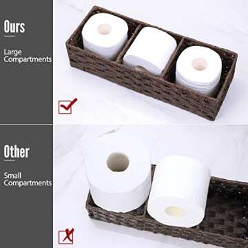 [Larger Compartments] Toilet Tank Topper Paper Basket - Multiuse Hand Woven Plastic Wicker Basket wi...