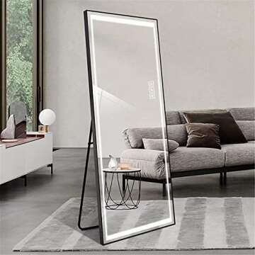 LAIYA Full Length Mirror with LED Lights 65" x 21", Free Standing Floor Mirror, Wall Mounted Hanging Mirror, Lighted Vanity Body Mirror, Full-Size Tall Mirror, Dimming & 3 Color Modes