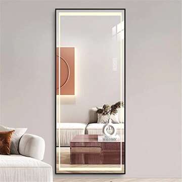LAIYA Full Length Mirror with LED Lights 65" x 21", Free Standing Floor Mirror, Wall Mounted Hanging Mirror, Lighted Vanity Body Mirror, Full-Size Tall Mirror, Dimming & 3 Color Modes