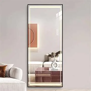 LAIYA Full Length Mirror with LED Lights 65" x 21", Free Standing Floor Mirror, Wall Mounted Hanging Mirror, Lighted Vanity Body Mirror, Full-Size Tall Mirror, Dimming & 3 Color Modes